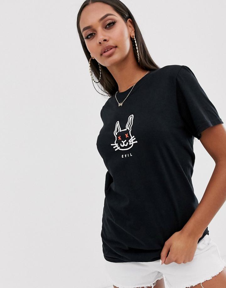 New Love Club Bunny Graphic T-shirt-black