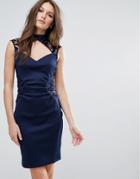Lipsy Pencil Dress With Lace Detail - Navy