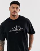 Asos Design Oversized T-shirt With City Print - Black