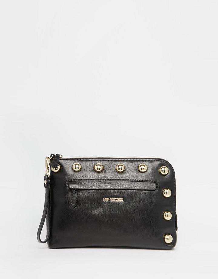 Love Moschino Studded Leather Clutch Bag - Black
