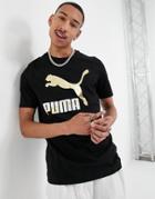 Puma Classics Large Logo T-shirt In Black And Gold