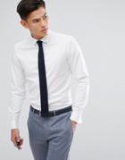 Asos Slim Shirt In Twill With Double Cuff & Cutaway Collar In White - White