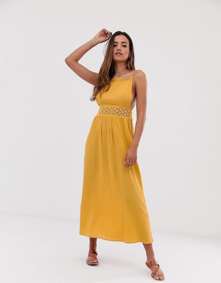 Asos Design Lace Insert Crinkle Maxi Dress - Yellow
