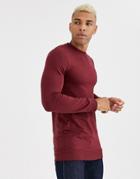 Asos Design Muscle Longline Sweatshirt In Burgundy-red