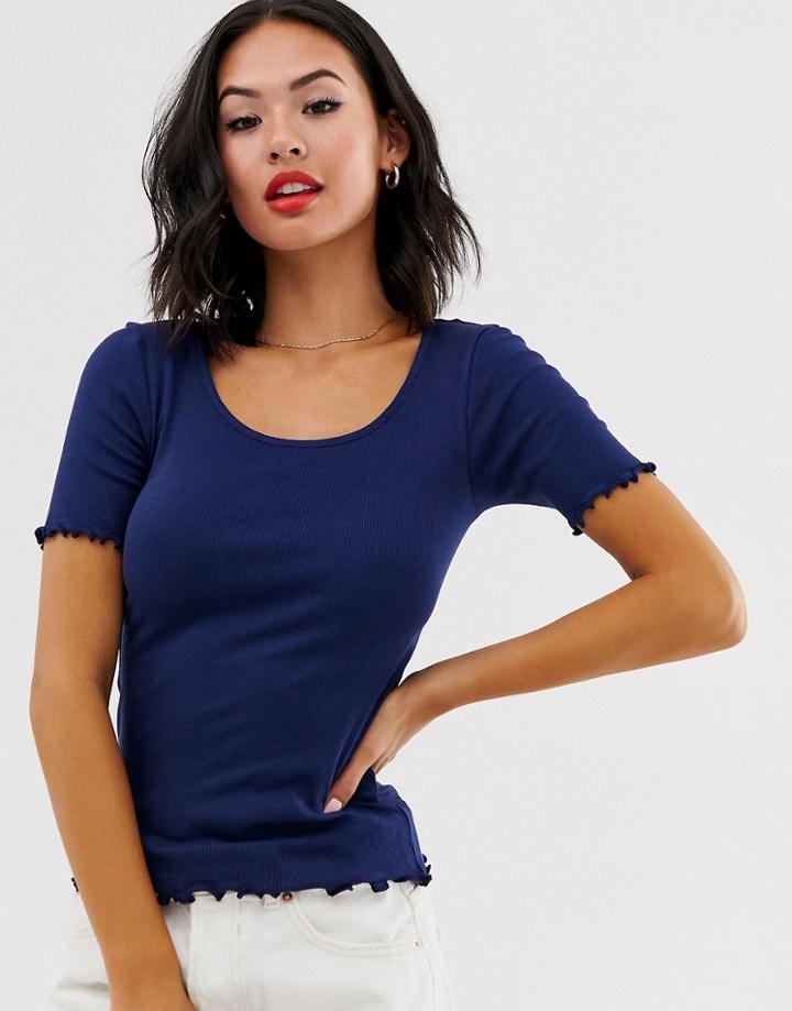 Brave Soul Lovely Top With Lettuce Hem - Navy