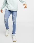 River Island Skinny Jeans With Rips In Light Blue-blues