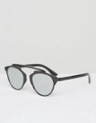 7x Round Sunglasses With High Brow Frame - Shiny Black