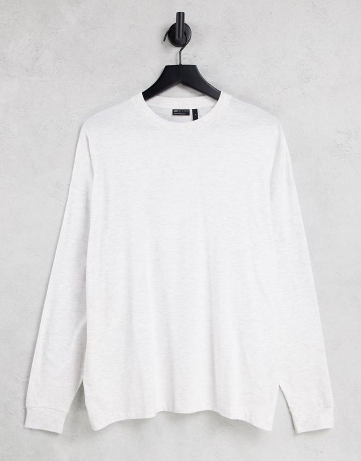 Asos Design Organic Blend Oversized Long Sleeve T-shirt In White Heather