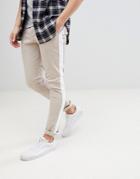 Asos Super Skinny Pants In Mushroom With White Side Stripe - Beige