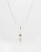 Asos Multirow Leaf Dreamcatcher Necklace - Gold