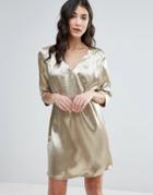 Traffic People 3/4 Sleeve Satin Shift Dress - Pink