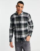 Hollister Icon Logo Slim Fit Check Shirt In Gray/black Check-green