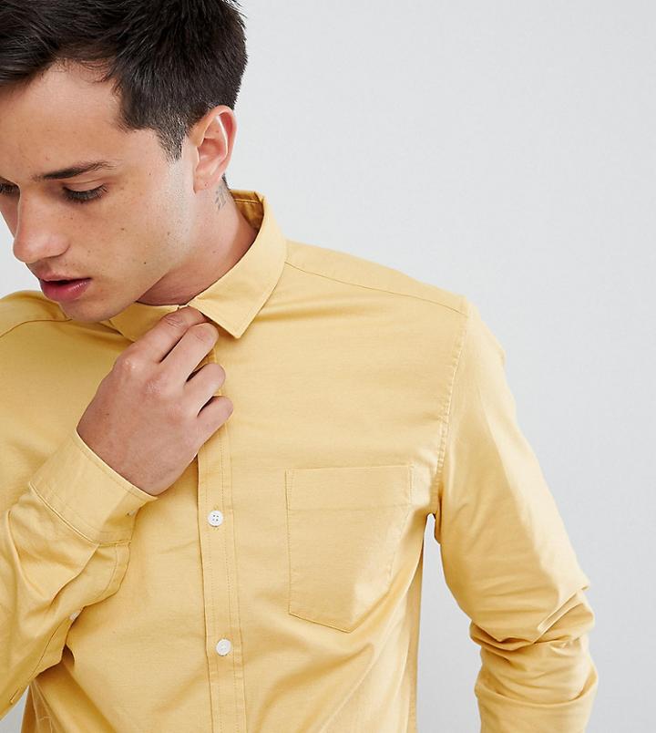 Asos Design Tall Slim Oxford Shirt In Yellow - Yellow