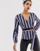 Boohoo Wrap Top In Stripe - Multi