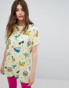 Bershka La Printed Oversized T-shirt - Yellow