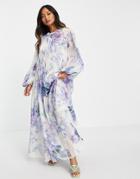 Asos Edition Shirred Front Maxi Dress In Floral Print-multi