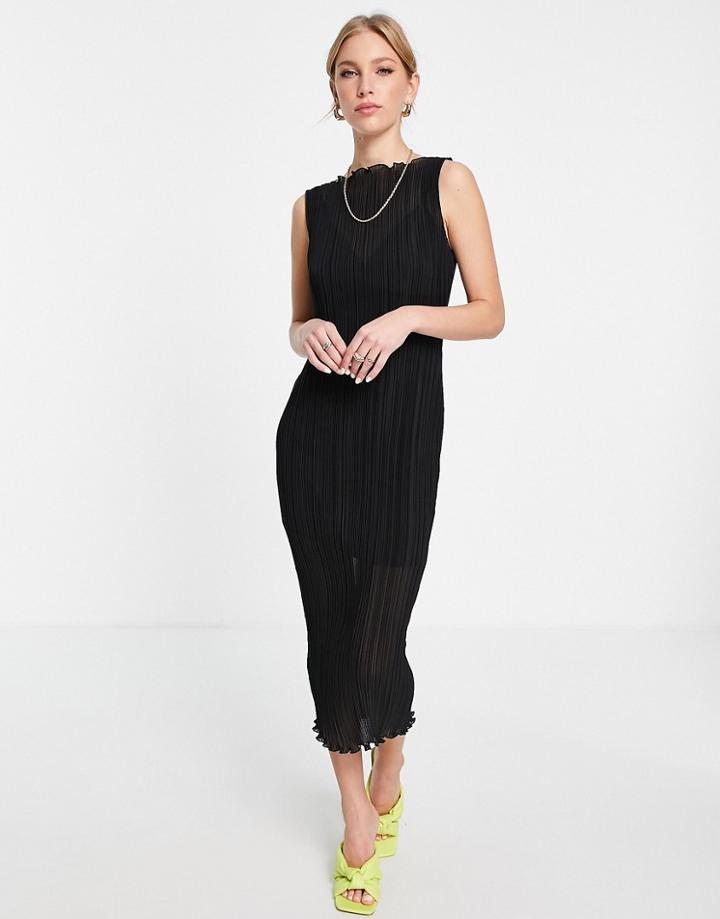 Asos Design Plisse Midi Dress In Black