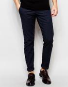 Selected Homme Pants With Textured Jacquard In Skinny Fit - Navy