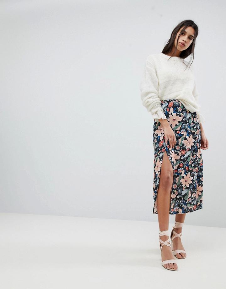 Lily And Lionel Midi Skirt With Side Split - Multi