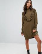 Vero Moda Sweater Dress With Ruffle Detail - Green