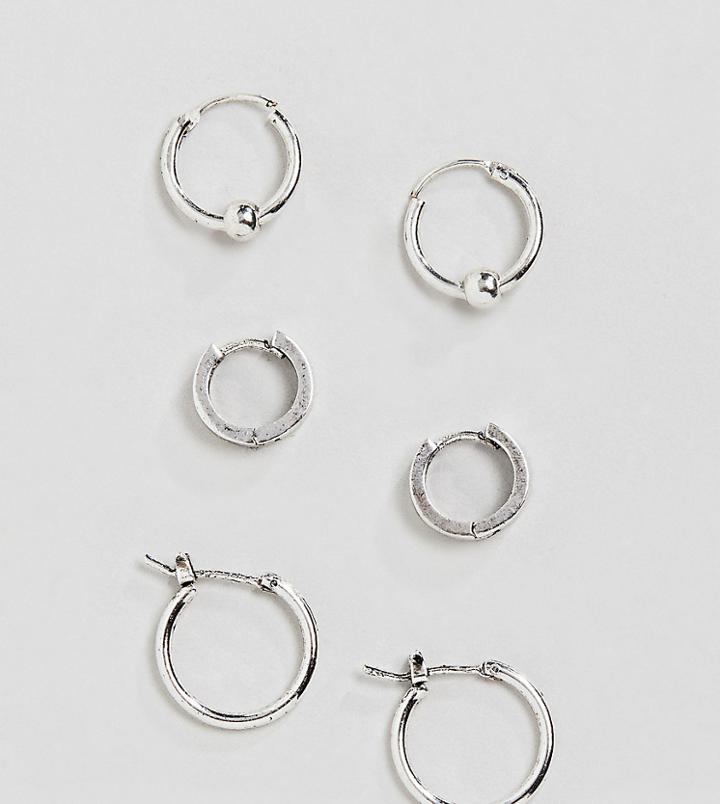 Icon Brand Antique Silver Hoop Earrings In 3 Pack - Silver