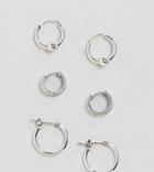 Icon Brand Antique Silver Hoop Earrings In 3 Pack - Silver