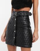 Noisy May Benny Belted Button Front Quilted Skirt In Black