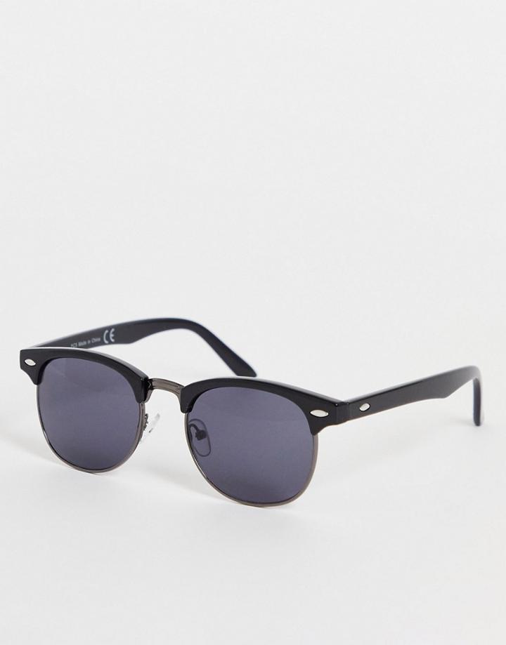 Topman Classic Sunglasses In Black With Blue Lens