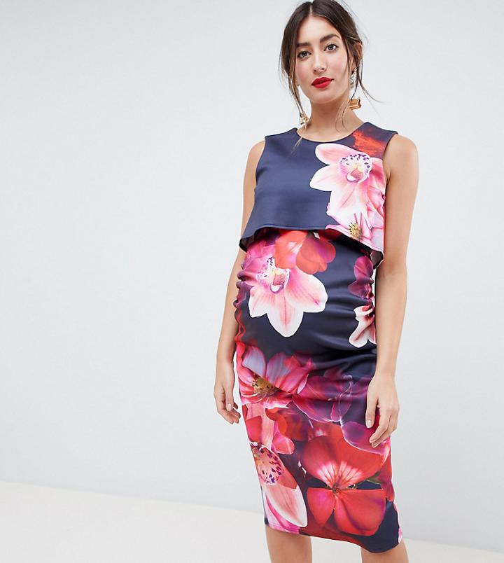True Violet Maternity Double Layer Midi Dress - Multi