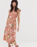 Band Of Gypsies Tie Side Skater Dress In Green Floral Print - Green