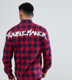 Just Junkies Check Zip Shirt With Trouble Maker Back Print - Red