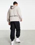 Asos Unrvlld Spply Oversized Hoodie With Rouched Drawcord Details & Logo Back Print-brown