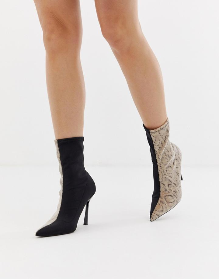 Asos Design Esme Pointed Heeled Boots In Snake - Black