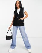 Cotton: On Rib Pocket Vest Cardi In Black