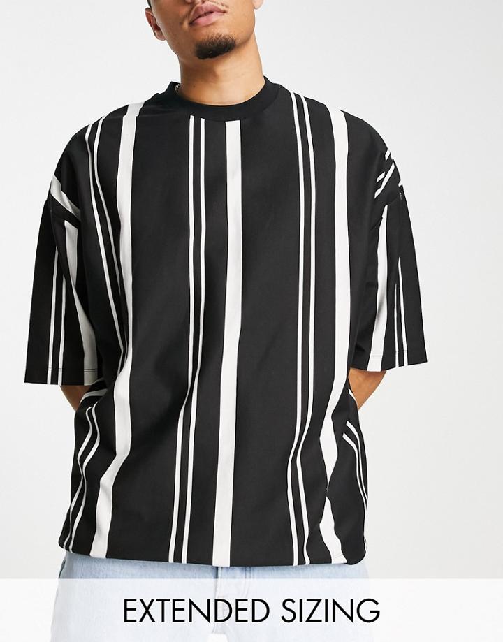 Asos Design Oversized Vertical Stripe T-shirt In Black And Ecru