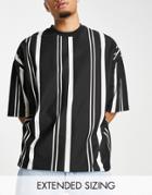 Asos Design Oversized Vertical Stripe T-shirt In Black And Ecru