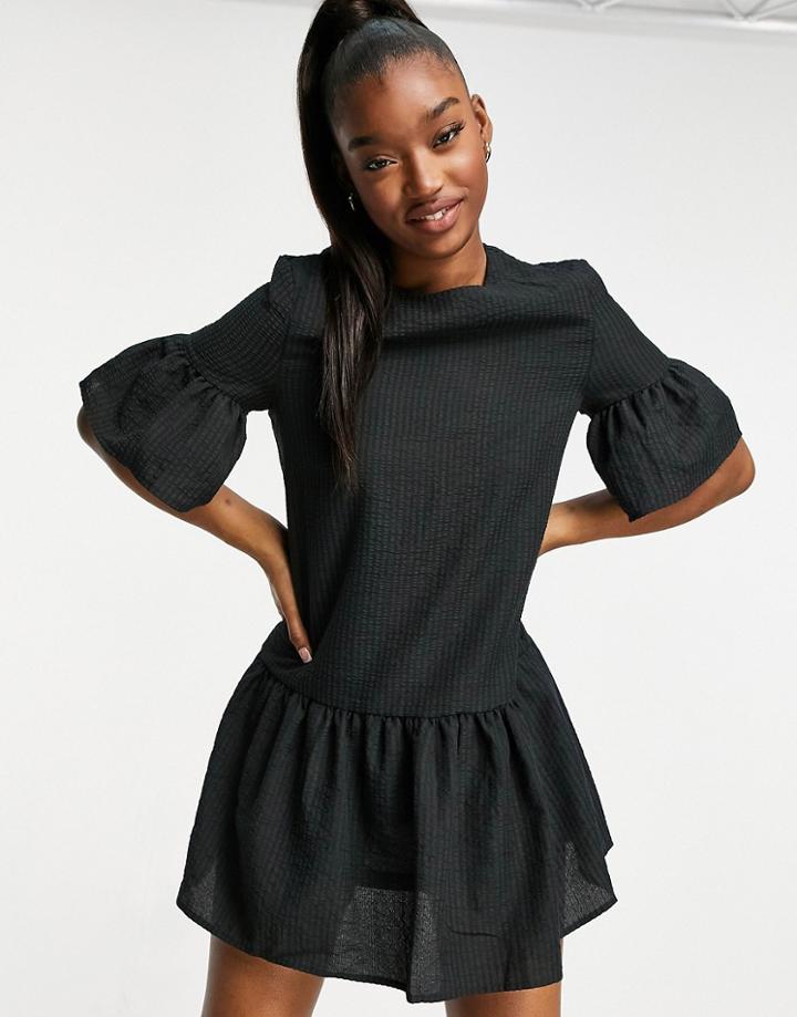 Unique21 Ruffle Sleeve Smock Dress-black