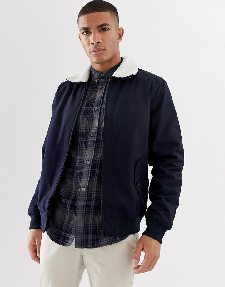 French Connection Harrington Fleece Collar Jacket-navy