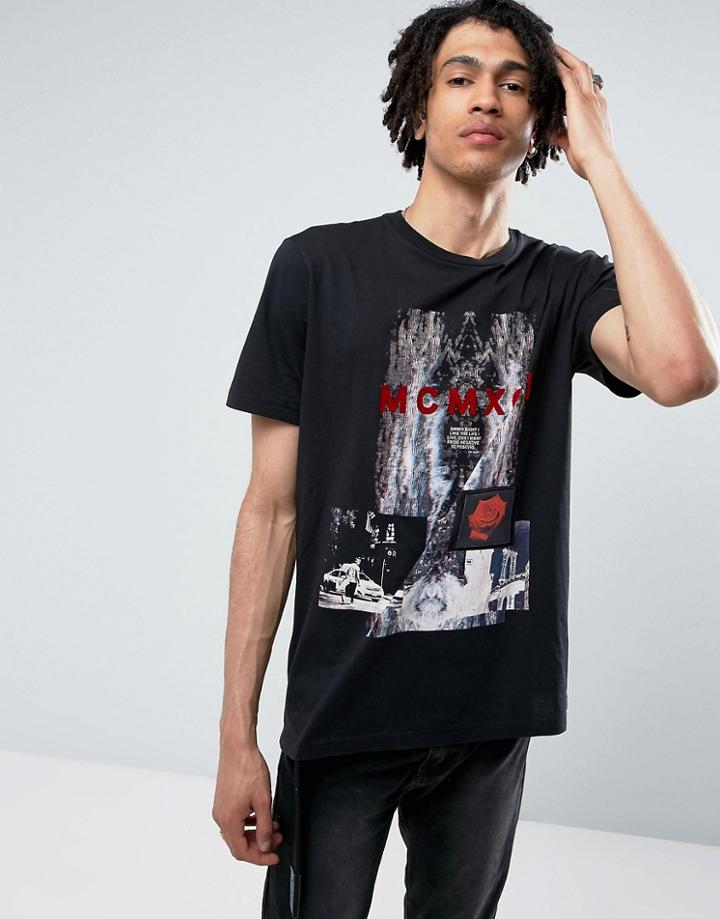 Criminal Damage T-shirt In Black Clashed Print - Black