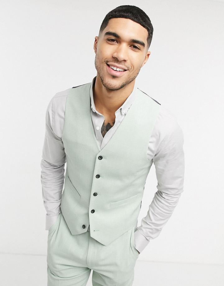 Asos Design Wedding Skinny Suit Suit Vest In Crosshatch In Mint Green