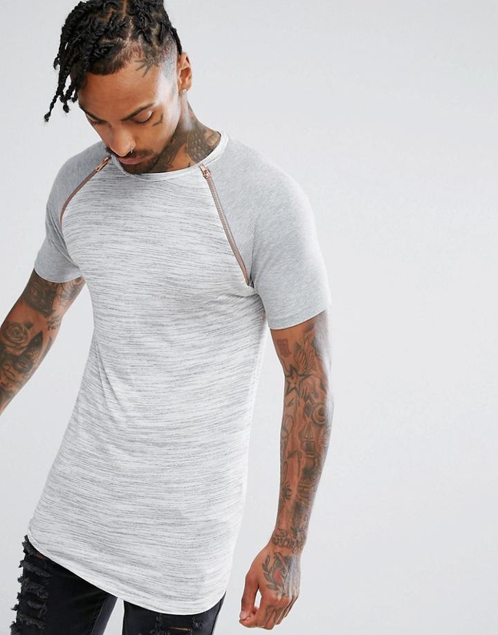 Asos Longline Muscle T-shirt With Interest Fabric And Side Zips - Gray
