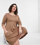 Yours Midi Dress With Pockets In Camel-brown