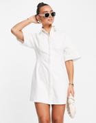 Asos Design Twill Mini Shirt Dress In White