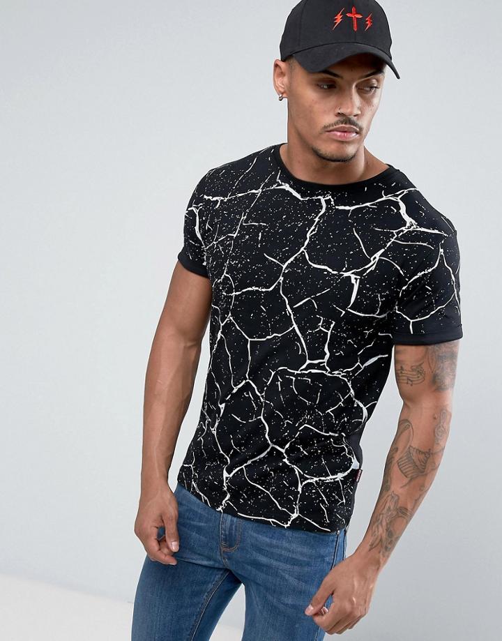 Soul Star Cracked Print T-shirt - Black