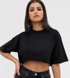 Asos Design Tall Super Crop T-shirt With Raw Edge In Black - Black