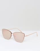 Asos Cat Eye Rose Gold Sunglasses With Laid On Lens - Gold