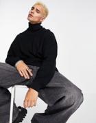 Asos Design Oversized Lightweight Rib Roll Neck Sweater In Black