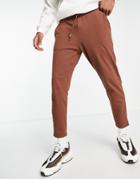 Asos Design Tapered Pique Sweatpants In Dark Brown