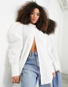 Asos Edition Cotton Shirt With Oversized Puff Sleeve In White