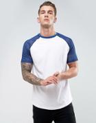 Asos Longline T-shirt With Curved Hem And Mesh Sleeves - White